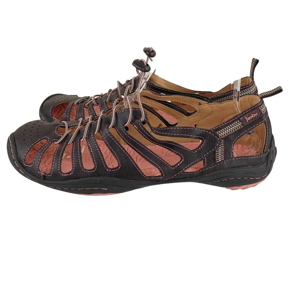 Jambu Bare Feet Women 10 Brown Pink Vegan Leather Bungee Hiking Water Sandals